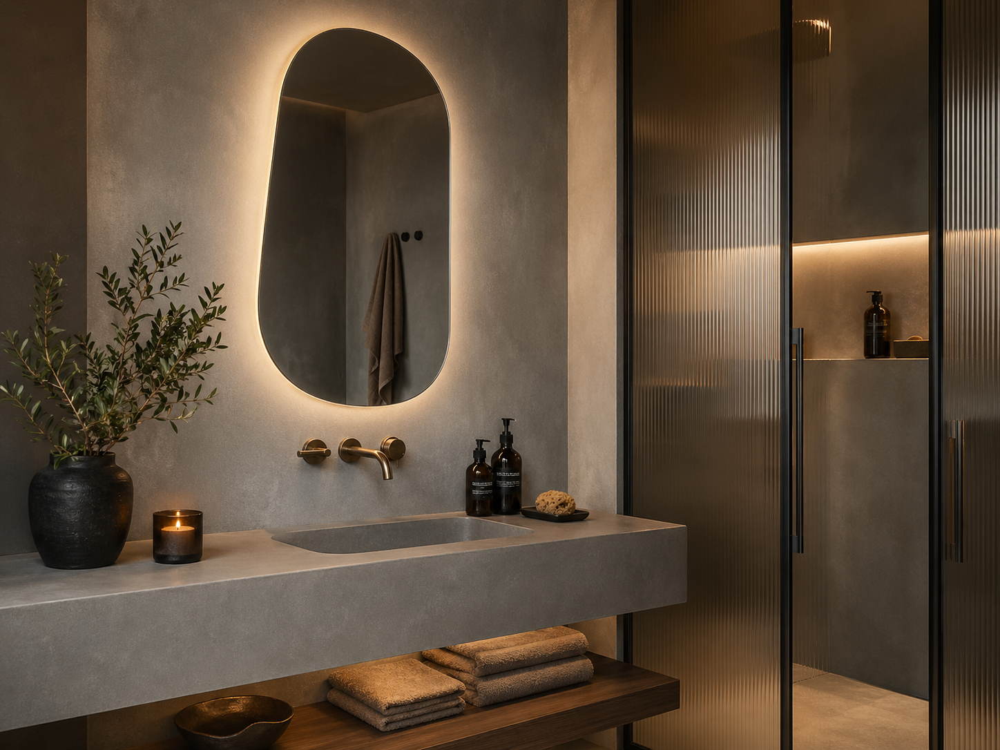 Gent naadloze douche licht beige Aqua Sensa met nisverlichting