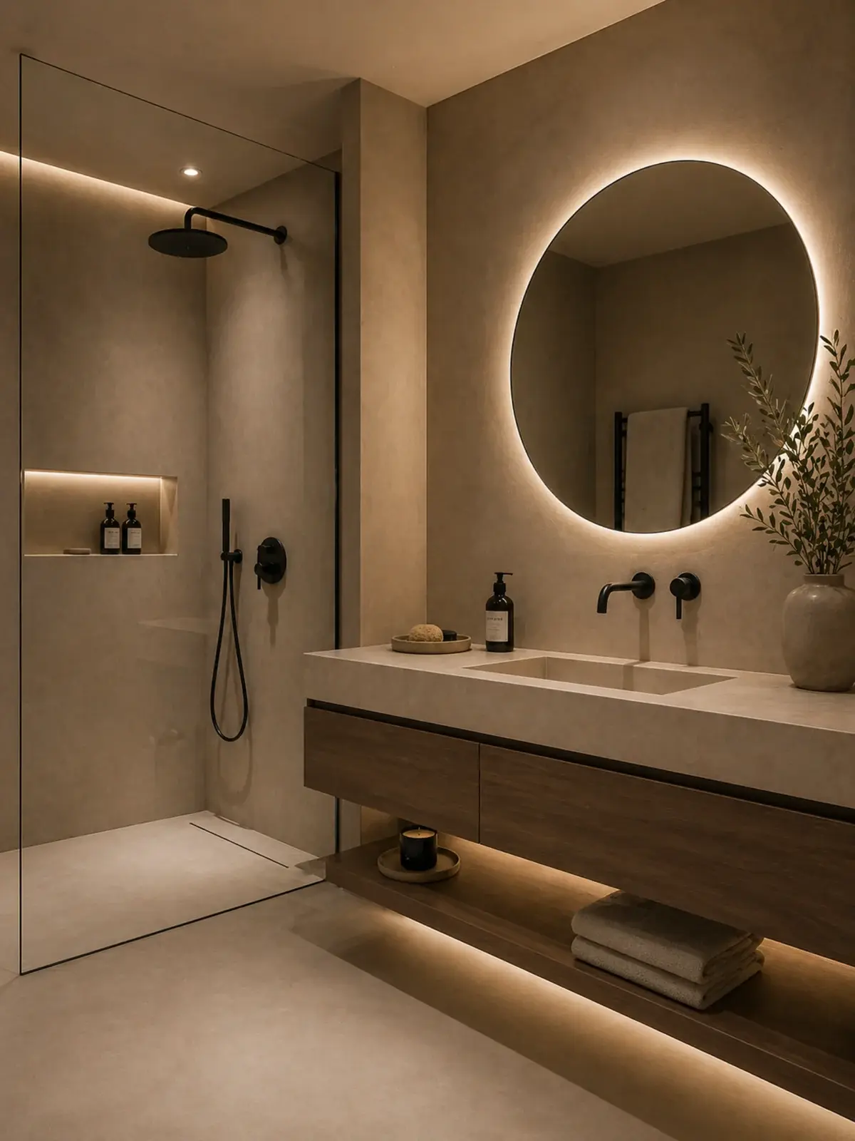Aqua Sensa microcement douche met verlichte spiegel