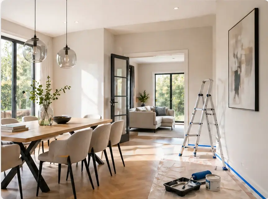 Modern binnenschilderwerk in een lichte Vlaamse woning
