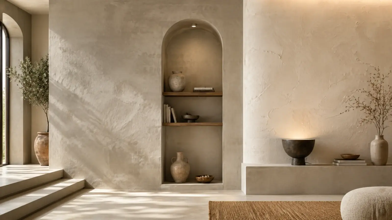 Decoratieve schildertechnieken met warme mortex en microcement afwerking